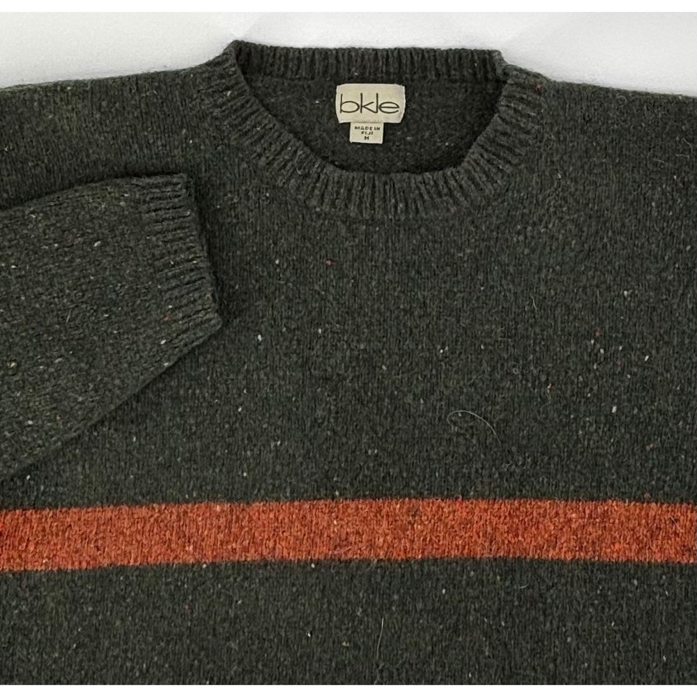Vintage BKLE Wool Sweater Women's Medium Pullover Crew Neck Olive Green Striped
